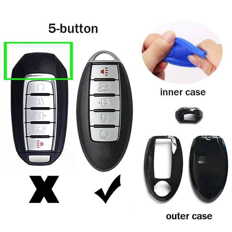 ontto 5 Buttons Keycase Fit for Nissan Remote Key Fob Cover Fit for Infiniti Carbon Texture Black - Image 2